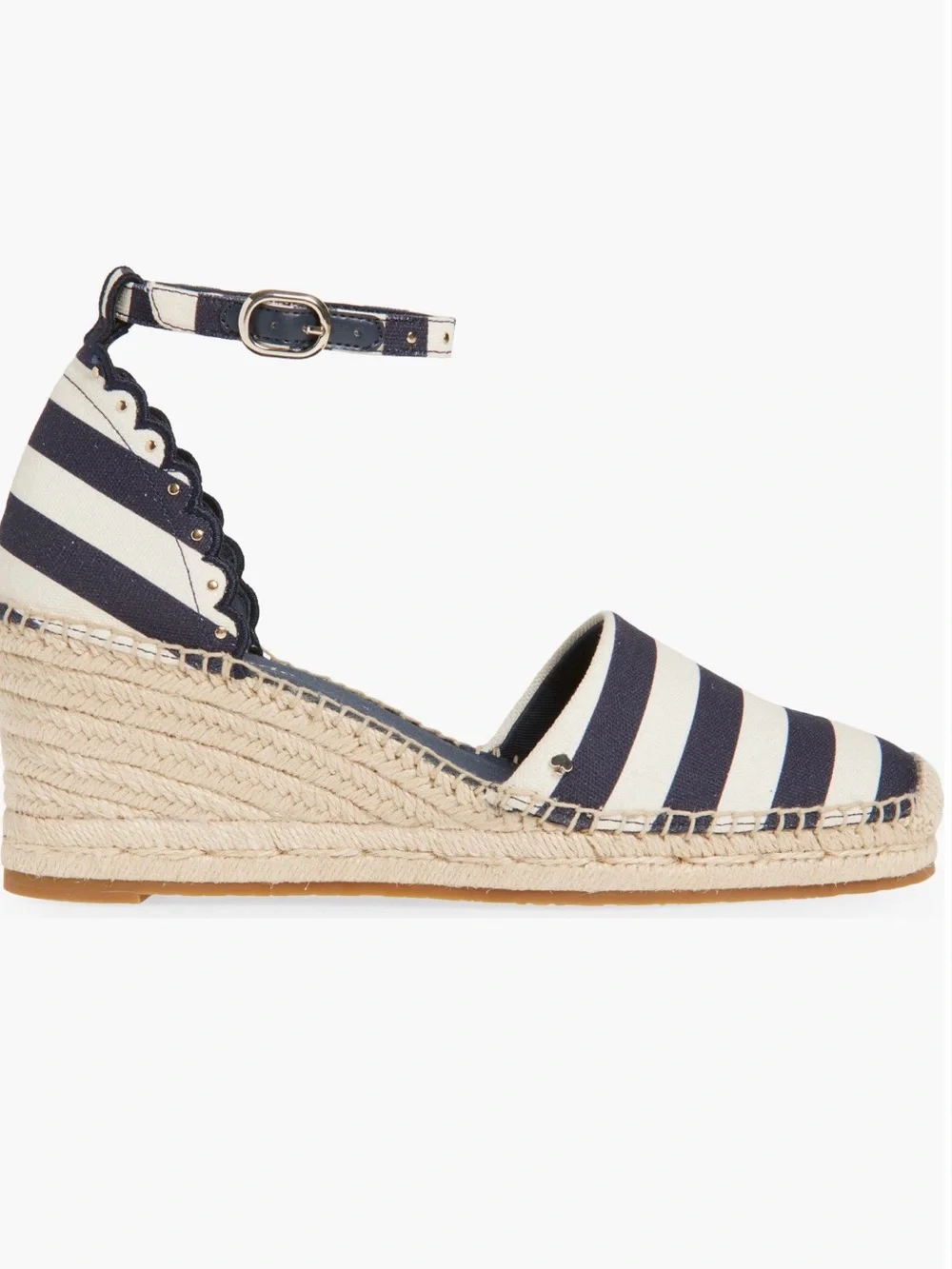 kate spade Navy and White Striped Espadrille Wedge with Ankle Strap